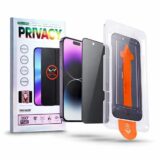AIRIX privacy screen protector in its retail packaging, beside the protector and an iPhone